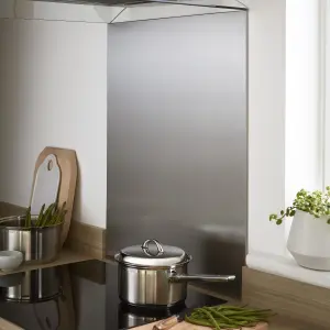 GoodHome Polished Steel Single Brushed effect Stainless steel Splashback, (H)800mm (W)600mm (T)1mm