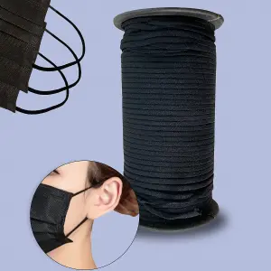 4mm Wide Flat Elastic Band, Soft Stretchy Strap Elastic Cord, Black - 25 meters