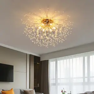 Gold 6 Lights 50cm Dandelion Crystal Flush Mount Ceiling Lights Modern Chandelier Lamp