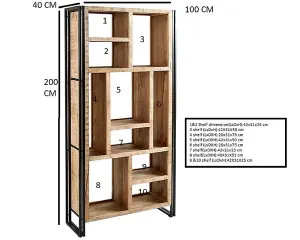 Cosmo Multi Shelf Bookcase - Solid Mango Wood - L40 x W100 x H200 cm