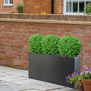 IDEALIST™ 65cm Long Trough Garden Planter, Dark Grey Reinforced Stone Rectangular Outdoor Large Plant Pot L65 W19 H30 cm, 37L