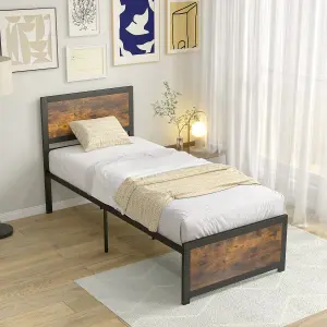 Costway Single Size Bed Frame Heavy-duty Industrial Metal Platform Bed w/High Headboard