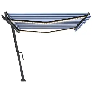 Berkfield Manual Retractable Awning with LED 500x350 cm Blue and White