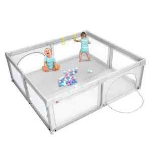 Costway Baby Playpen Large Safety Infant Activity Center W/ 50 PCS Ocean Balls 206 x 186 cm