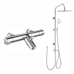 ENKI Dune Chrome Dual Rigid Riser Brass Thermostatic Overhead Shower & Handheld Kit 300mm