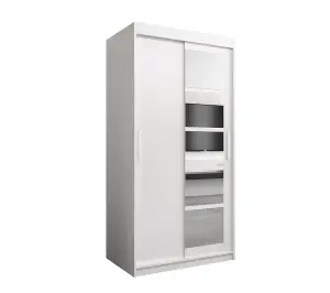 Modern White Roma I Sliding Door Wardrobe W1000mm H2000mm D620mm Mirrored Sleek Storage Solution