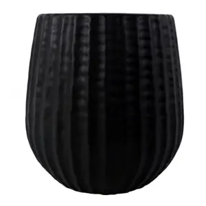 16cm Tall Black Ceramic Planter