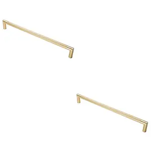 2 PACK - Knurled Mitred Door Pull Handle 470 x 20mm 450mm Fixing Centres Satin Brass PVD