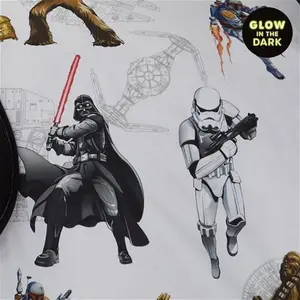 Star Wars Glow In The Dark Duvet Cover And Pillowcase Set, Fictional, Size: Single, Black/White/White, Polycotton