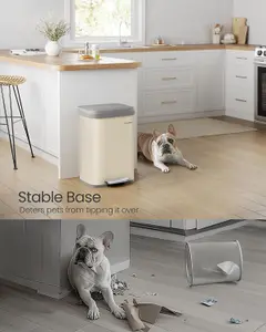 SONGMICS Kitchen Bin, Waste Bin, Rubbish Bin, Metal Waste Pedal Bin with Lid, Tall and Large, Sand Beige and Dove Grey