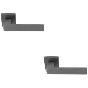 2 PACK - Contemporary Flat Door Handle Set - Anthracite Grey Sleek Lever on Square Rose