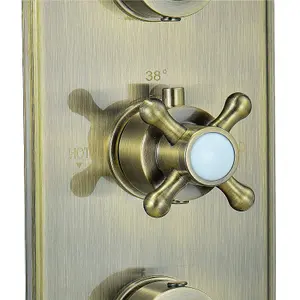 ENKI Regent Antique Brass Crosshead 3-Outlet Solid Brass Thermostatic Triple Shower Valve TSV070