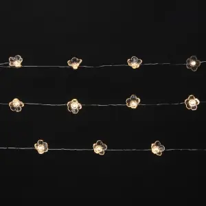 100 Warm white Flower bulb caps LED With timer function String lights with 10.2m Silver cable