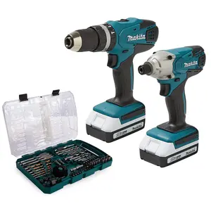 Makita 18v Cordless Combi Hammer Drill & Impact Driver Twin Pack + 74 piece Set