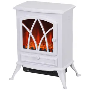 HOMCOM Freestanding Fireplace Flame Effect Electric Heater Log Burning White