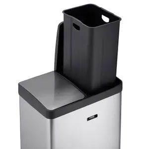 Cooks Professional Kitchen Rubbish Recycling Pedal Bin 60L 2 Waste Compartment Hands-Free Silver