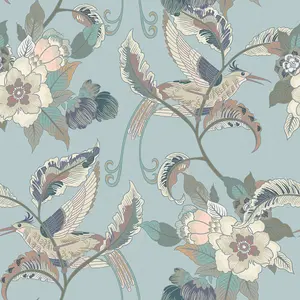 Beautiful Birds Wallpaper In Duck Egg