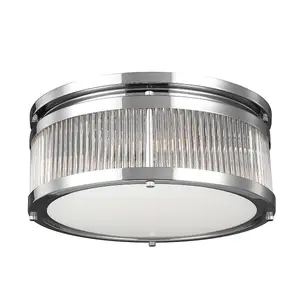 IP44 4 Bulb Flush Light Glass Tube Rods Banded Metal Secures Chrome LED G9 3.5W