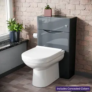 Nes Home Lyndon Modern Back To Wall Toilet Pan and WC Unit Soft Close Seat Grey