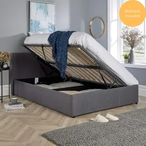 Home Source Horizon Ottoman Side Gas Lift Storage Double Bed & 4ft 6 Juno Mattress