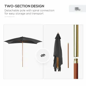 Outsunny Wooden Garden Parasol Sun Shade Patio Umbrella Canopy Dark Grey