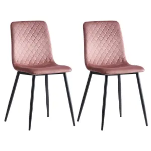 MCC Direct Set of 2 Lexi Velvet Fabric Dining Chairs with Metal Legs Pink