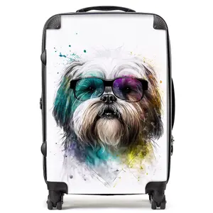 Lhasa Apso Face Glasses Splashart Suitcase - Medium