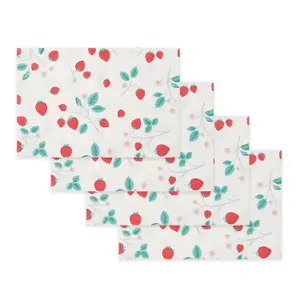 Catherine Lansfield Dining Strawberry Garden 30x46cm Placemat Pack of 4 Cream/ Red