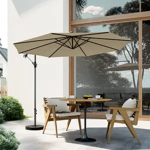 3M Outdoor Khaki Cantilever Crank Tilt Swivel Banana Umbrella Sunshade with Fillable Base