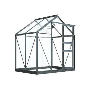 Polycarbonate Greenhouse Large Walk-in Garden Growhouse, Sliding Door & Twin Wall Panels with Steel Base 6x4 ft (Grey)