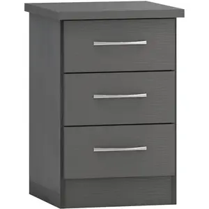 Cascio 3 Drawer Bedside Table 3D Effect Grey