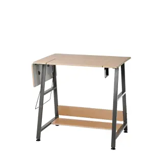 Sewing Online Small Sewing Table, Wood/Dark Grey Legs with Adjustable Platform