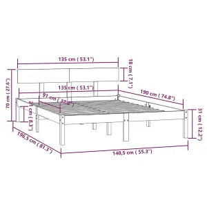 Berkfield Bed Frame White Solid Wood Pine 135x190 cm Double