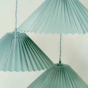 ValueLights Akira Blue 3 Way Hanging Pendant Ceiling Light with Pleated Lampshade - LED Bulbs Included