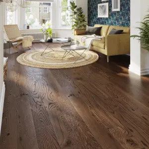 GoodHome Skanor Natural Dark Brown Oak Solid wood flooring, Pack of 1, 1.8m²