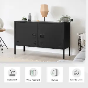 Black 2 Doors High Foot Metal File Cabinet Tv Stand Side Cabinet for Home and Office 119cm