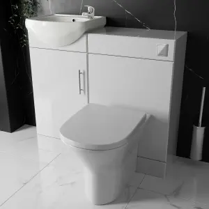 Bubly Bathrooms™ Furniture Set - Cloakroom Vanity Unit Basin Sink and 500mm Back to Wall Toilet WC with Cistern, Plate, Tap, Waste