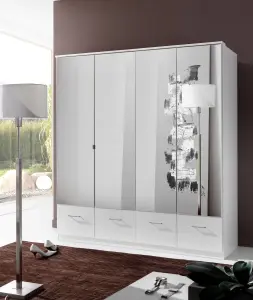 SLIGO White And  Mirror 4 Door  4 Drawer Wardrobe