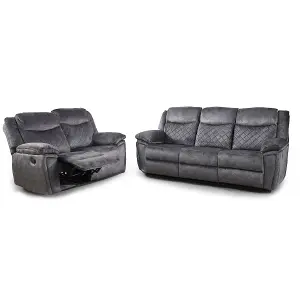 Brianna Grey Full Fabric Manual Reclining Sofa Suite