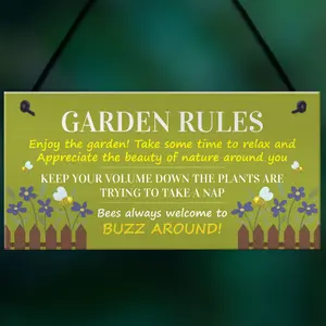 Red Ocean Garden Rules Sign for Outdoor Decor Cute and Funny Garden Plaque for Plant Lovers