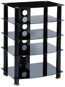 Centurion Supports Galago 5-Shelf Premium Black Glass with Black Legs AV Rack