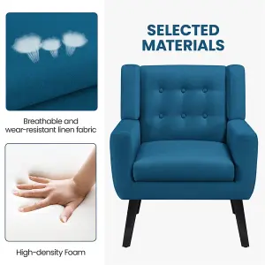 Yaheetech Navy Blue Button Tufted Accent Chair with Solid Wood Legs