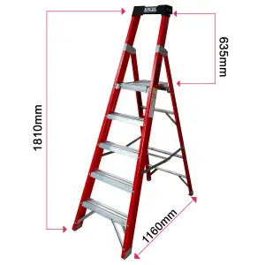 Excel Electricians Fibreglass Platform Step Ladder 5 Tread 1.81m EN131