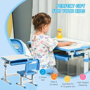 HOMCOM Kids Desk and Chair Set Height Adjustable Student Writing Desk Blue