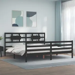 Berkfield Bed Frame with Headboard Black 200x200 cm Solid Wood