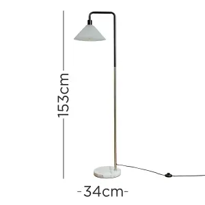 ValueLights Style Black/Chrome Metal & White Marble Base Floor Lamp With Frosted Glass Shade With 4w LED Filament Bulb Warm White