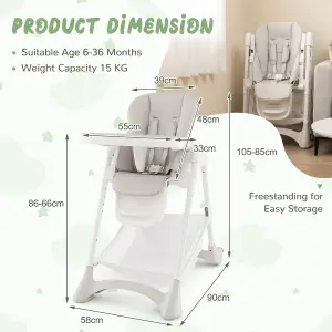 Costway Folding Baby High Chair Adjustable Convertible High Chair W/ Detachable Cushion