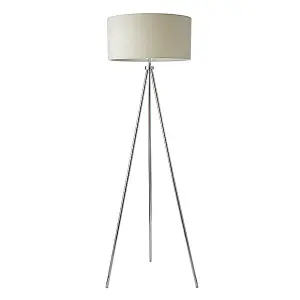 Luminosa Tri 1 Light Floor Lamp Chrome, Ivory Linen Effect, E27