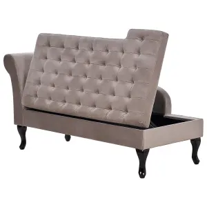 Left Hand Velvet Chaise Lounge with Storage Taupe PESSAC