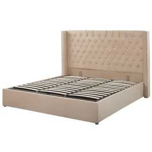 Velvet EU Super King Size Ottoman Bed Beige LUBBON